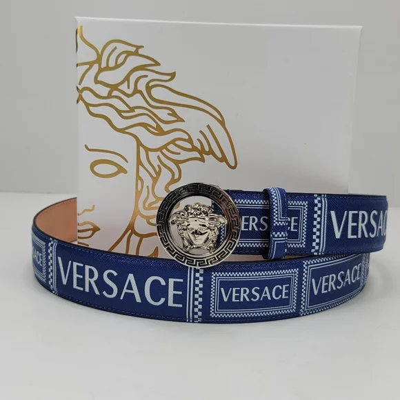 Versace Medusa Buckle Blue Leather Belt - Stunning - New 85cm 34" - Picture 2 of 6